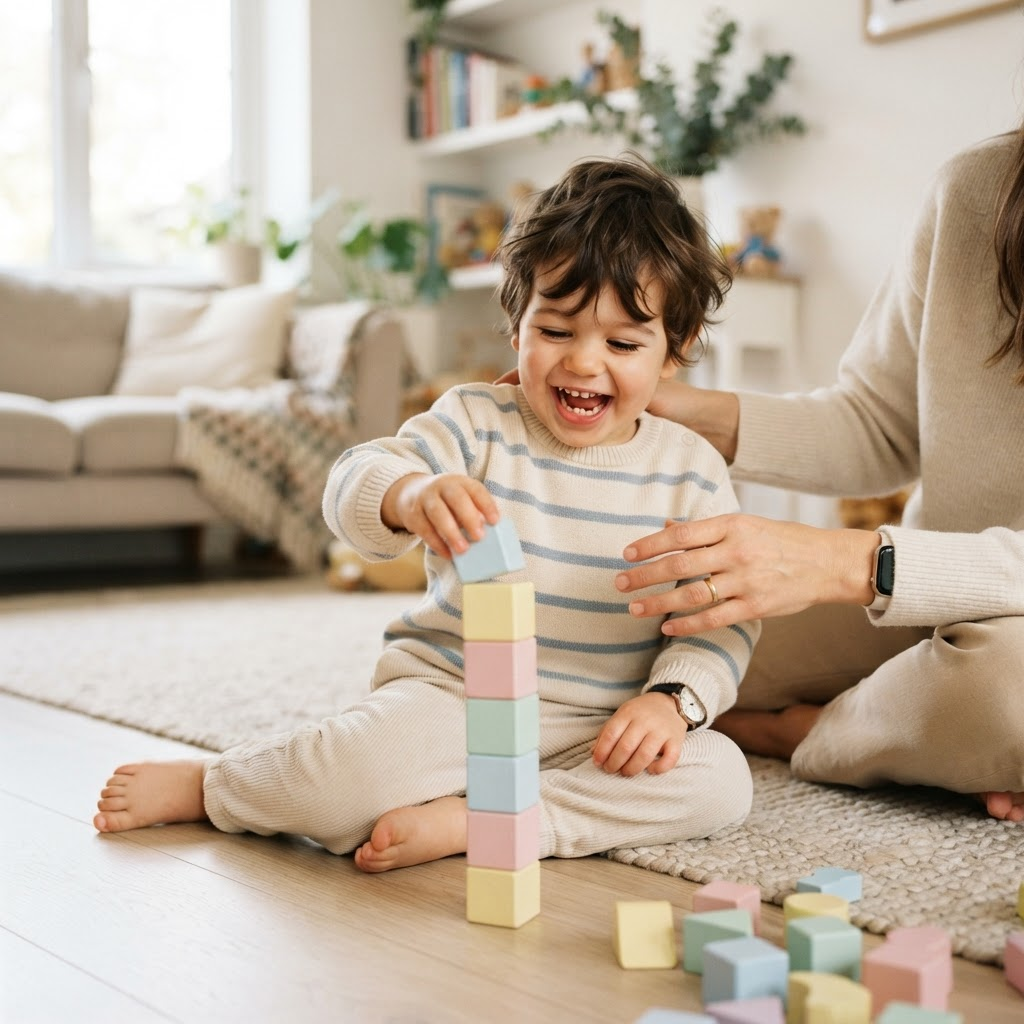 A toddler playing, representing the child the Million Dollar Baby Plan is built for